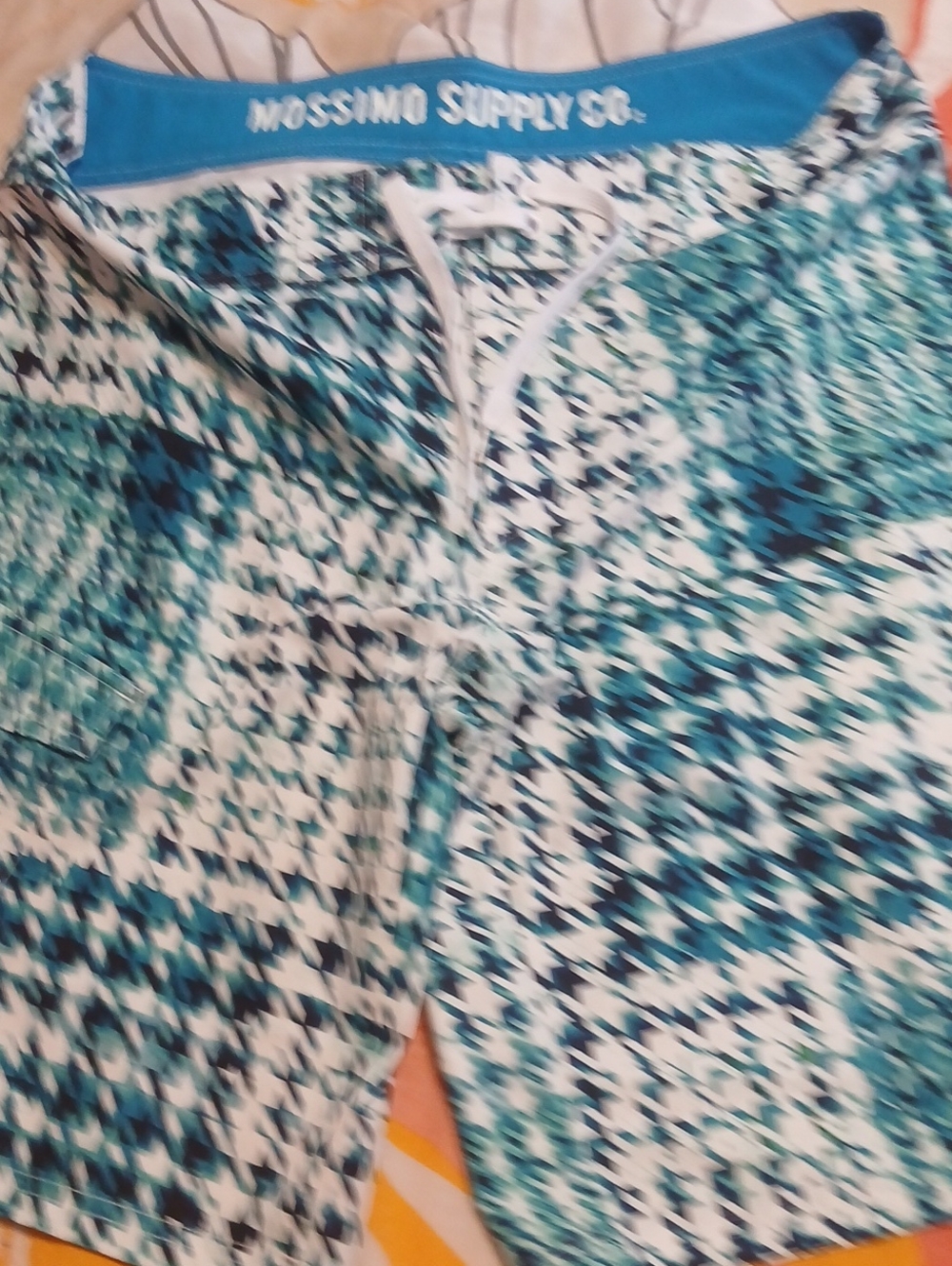 Mossimo Supply Co. Teal, Navy & White Geometric Swim Shorts